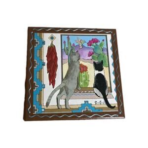 Gale Tu-Oti Southwest Art Tile 6x6 Cats Hummingbird Desert Scene 2001